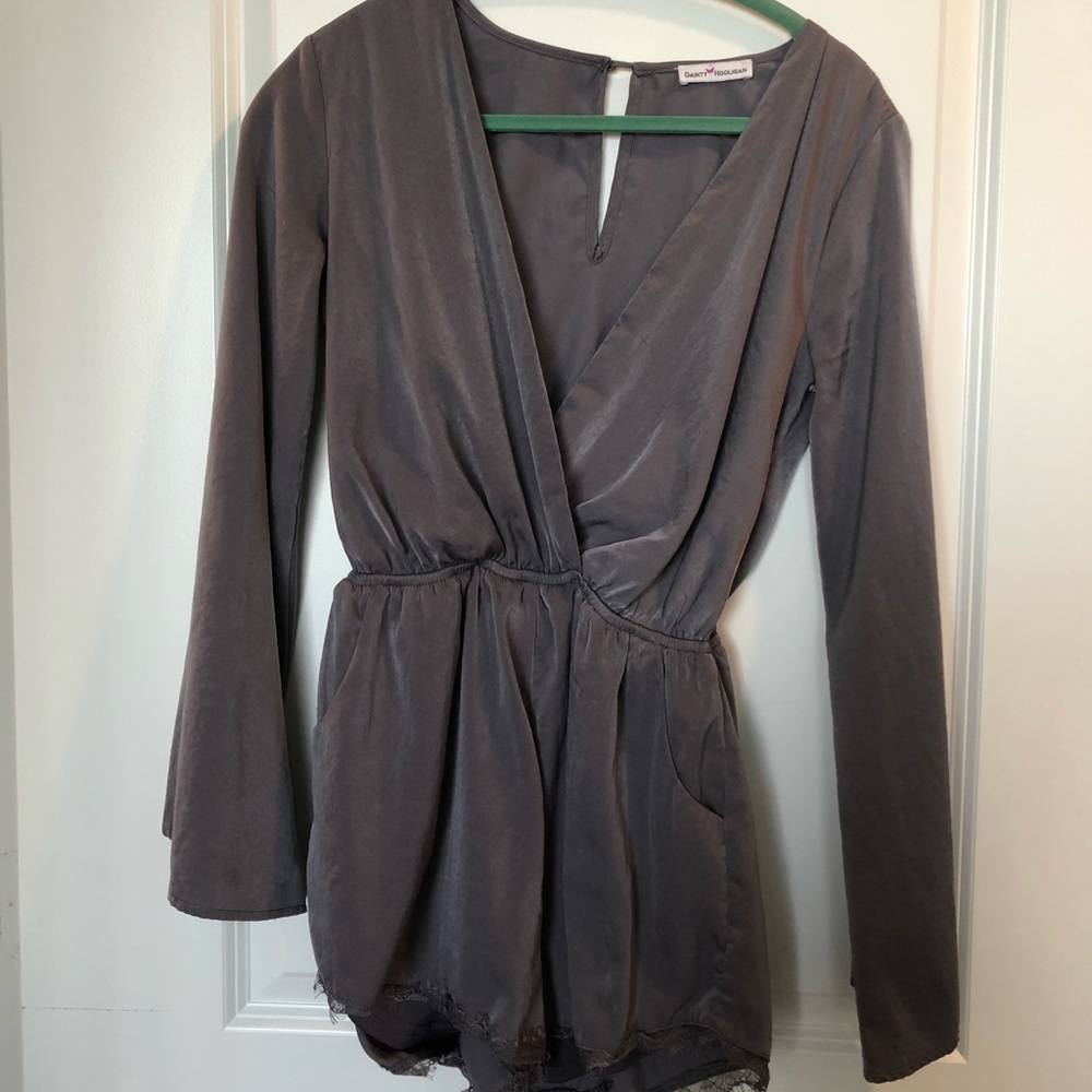 Gray/Lavendar Satin Romper